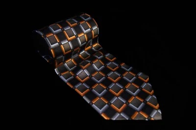 Kilburne & Finch - Corbata para hombre cuadrada negra y naranja 100 % seda 4" W x 59" L Foto 1 de 4
