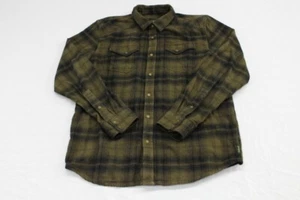 prAna Shirt Medium Green Black Plaid Thick Flannel Button Up Long Sleeve Mens - Picture 1 of 9
