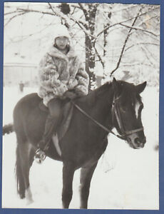 Girl riding a horse in the snow Soviet Vintage Photo USSR