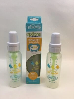 Lote de 3 biberones Dr Browns flujo natural chupete adicional pollitos de primavera Foto 1 de 4