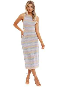 SUBOO Elise High Neck Dress Stripe Metallic Size 8 AU RRP 429 WITH DEFECTS - Picture 1 of 6