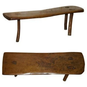 PRIMITIVE ANTIQUE 1740 SPANISH 18TH CENTURY THREE LEGGED BENCH OR COFFEE TABLE - Picture 1 of 20