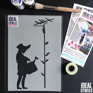 Banksy Stempel Mädchen Bewässerung Antenne Dekor Kunst Wieder Graffiti Kopie - Bild 1 von 7