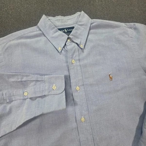 Polo Ralph Lauren Oxford Shirt Mens XL Blue Custom Fit Flesh Pony - Picture 1 of 6