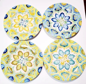 Laurie Gates Melamine Salad Plates Set of 4 Colorful 8-1/2" Floral Blue Green - Picture 1 of 3
