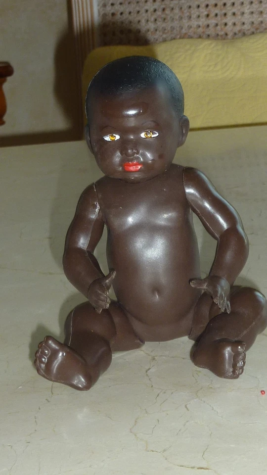 Baigneur poupon celluloïd noir Petitcolin France 25 cm années 50 - Photo 1/4
