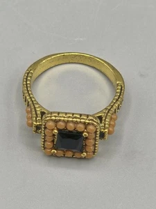 Boho Chic Bohemian Aged Gold Damen Ring Größe 10 Schwarz und Elfenbein Steine - Bild 1 von 9