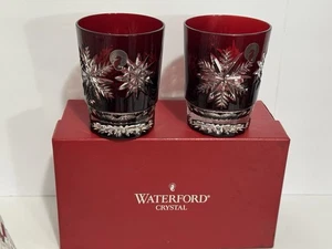 Waterford Snow Crystals Ruby Red Double Old Fashioned Crystal Glassware Set - Picture 1 of 7