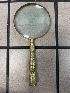 vintage brass hand held magnify glass W/ Ornate Handle - Picture 1 of 10