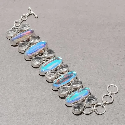 Facettierter Regenbogen Feuertopas weißer Topas Edelstein Schmuck Armband... - Bild 1 von 4