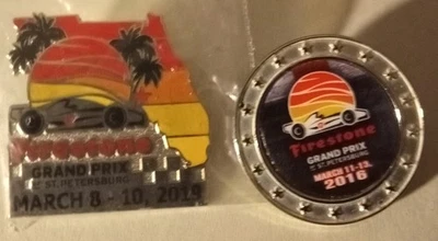 Lote de 2 solapas Hatpin Firestone Grand Prix of St. Petersburg 2019, 2016 raras Foto 1 de 4