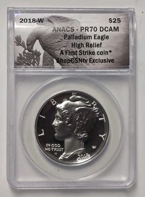 American Eagle 2018-W $25 1 OZ paladio alto relieve ANACS PR70DCAM First Strike Foto 1 de 2