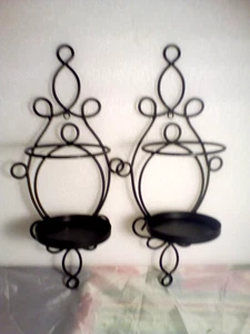 Set 2 Pilastri Portacandele Applique Parete Metallo Nero 15'' Alto Porta 4'' Pilastro - Foto 1 di 2