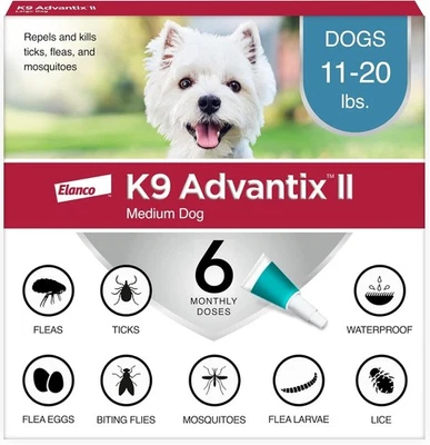 K9 Advantix II Flea Treatment for Medium Dogs 6 Monthly Doses (11-20 Lbs) - Image 1 of 4