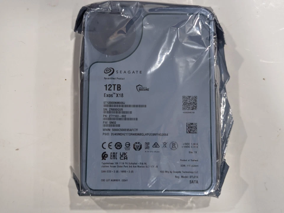 SEAGATE EXOS X18 (ST12000NM000J) 12TB HARD DRIVE - Image 1 of 1