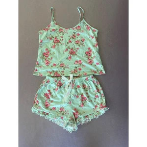 Floral Pajama Set Cami Top & Shorts Ruffle Trim Sleepwear Loungewear M - Picture 1 of 7