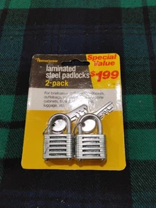 Vintage Home Center Lot Of 2 Laminated Steel Padlocks With Keys - Picture 1 of 9