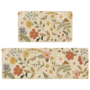 Boho Kitchen Mat Set of 2,Strawberry Floral Modern Farmhouse Kitchen Rugs and... - Picture 1 of 7