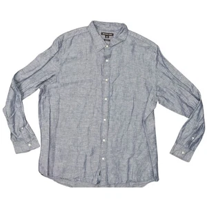 Michael Kors Men's 2XL Linen Blend Button Shirt Blue Long Sleeve Solid - Picture 1 of 7