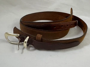 Orvis 5591 Leather Belt Mens Sz 46 Brown Western Brass Buckle - Picture 1 of 6