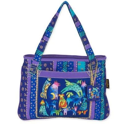 Mythical Dogs Laurel Burch Medium Canvas Purse Tote Bag Handbag Purple Blue - Image 1 of 2