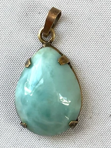 CIONDOLO LARIMAR GRANDE FATTO A MANO ORO 14K PER COLLANA - SPEDIZIONE GRATUITA - Foto 1 di 2