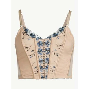 Sofia Intimates by Vergara Bustier Top Women M Toasted Almond Floral Embroidered - Picture 1 of 4