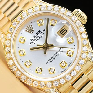 ROLEX LADIES PRESIDENT DATEJUST 18K YELLOW GOLD DIAMOND BEZEL & LUGS WATCH - Picture 1 of 7