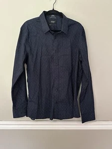 Camicia uomo negozio Nordstrom grande stampa blu manica lunga orlo con bottoni vestibilità - Foto 1 di 6