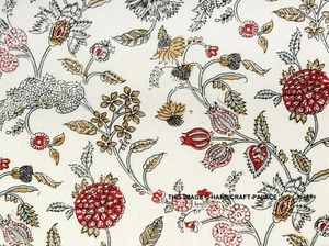 Flower Print Indian Hand Block Running Loose Cotton Fabric Printed Decor 5 Yard - Picture 1 of 3