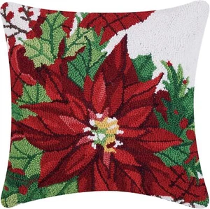 Peking Handicraft Poinsettia Christmas Polyfill Hook Throw Pillow, 18-inch - Bild 1 von 1