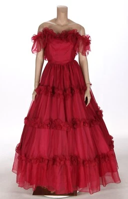 Vestido Union Made Vintage Años 80 Rojo Organza Southern Belle Dama de honor Fiesta Baile de graduación 5 Foto 1 de 4