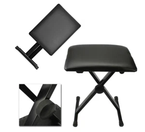 Keyboard Bench Adjustable Cushion Padded Piano Bench X-Type Stool Seat Black - Picture 1 of 7