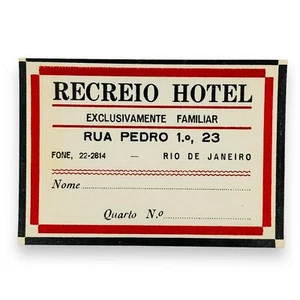 Recreio Hotel Rio De Janeiro Brasile scarsa etichetta valigia bagaglio antico vintage - Foto 1 di 2