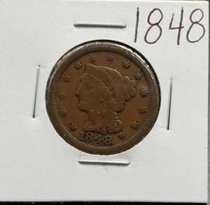 1848 Braided Classic Liberty Head US Large Cent 1c CHOICE F FINE Circulated - Picture 1 of 3