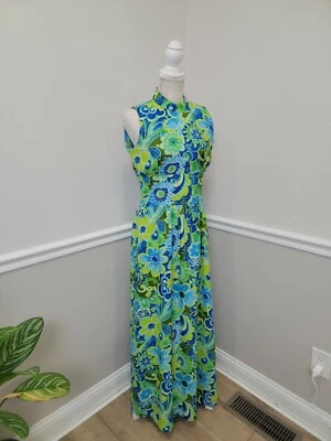 Vintage Handmade 1960s MOD Psychedelic  Floral Full Length Dress - Image 1 of 4