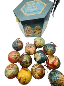 12 adornos navideños decoupage ángeles gloriosos de colección caja original bolas - Imagen 1 de 17