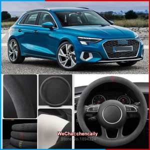 Cubierta de volante de coche resistente al sudor negro gamuza cuero para Audi A3 - Imagen 1 de 11