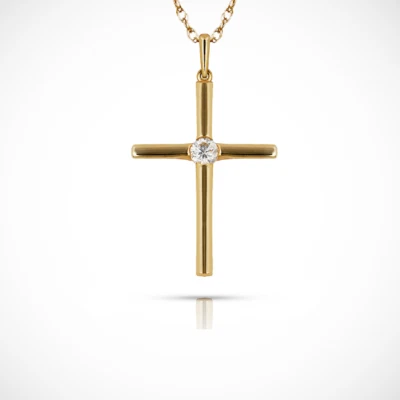 Colgante de cruz de oro amarillo y blanco de 14K para mujer Foto 1 de 2