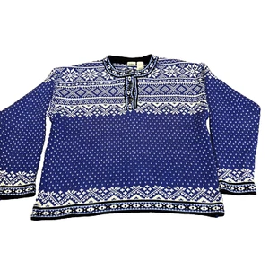 LL Bean Sweater Womens Medium Blue Fair Isle Knitted Pullover UF37 - Picture 1 of 7