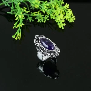 Natural Sage Amethyst Gemstone Handmade 925 Sterling Silver Ring Size 6 Gift y12 - Picture 1 of 8