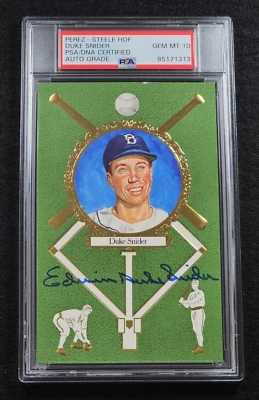 DUKE SNIDER Signed FULL NAME Perez Steele Postcard-HOF-DODGERS-PSA 10 Auto - Image 1 of 4