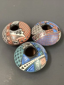 3 Rocio Silveira Mata Ortiz Keramik kleiner geometrischer Topf polychrom türkis W2 - Bild 1 von 10