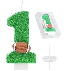 Football Candle Green Number 1 Candles 1st Birthday Candles For Cake And Cupcake - Picture 1 of 7