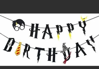 Harry Potter Feliz Cumpleaños Banner Guirnalda Colgante Fiesta Decoración Negro NUEVO Foto 1 de 4