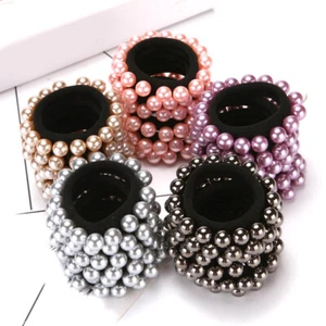 Colorful Pearl Scrunchies Women Elastic Beaded Headwear Hair Ring Rope Ties Band - Picture 1 of 17