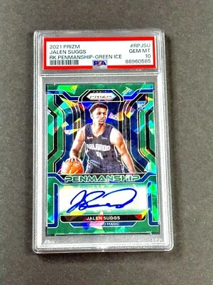 2021 Prizm JALEN SUGGS Rookie Penmanship Green Ice Prizm AUTO#/5 RC PSA 10-POP 1 - Image 1 of 4