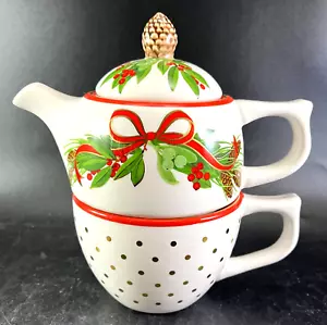 Tetera individual y taza apilable Harry and David Christmas de 3 piezas - Imagen 1 de 13