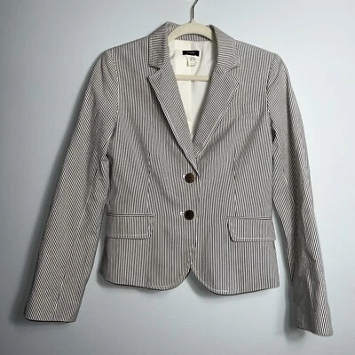 Blazer J.Crew Factory Mujer 6 Blanco Gris Rayas Algodón Seersucker Chaqueta Forrada Foto 1 de 4