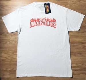 World Industries Mens M All Cotton T-Shirt White with Red Flames Logo NWT - Picture 1 of 6